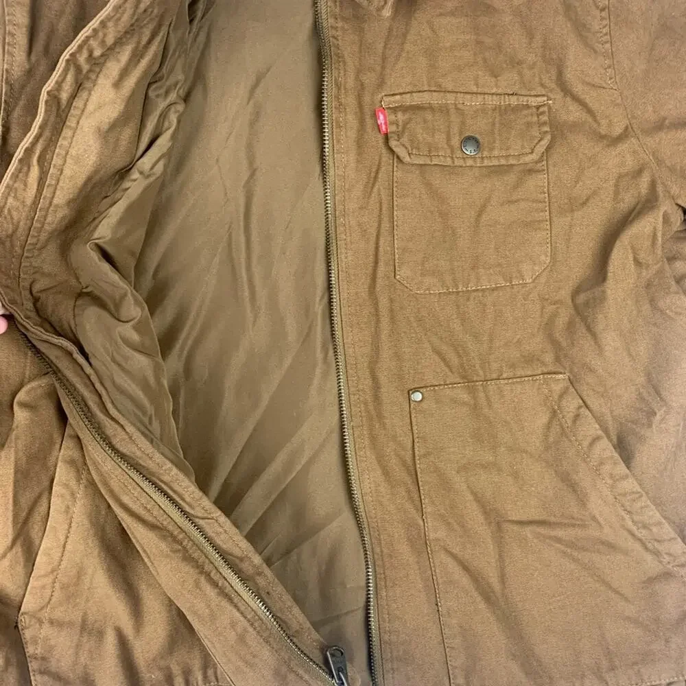 Levi's Men's xl extra large Tan Military Jacket zip up lightweight khaki denim - Picture 7 of 11